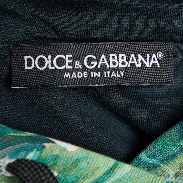 Pre Owned Dolce & Gabbana Green Hydrangea Printed Cotton Knit Hooded Sweatshirt M