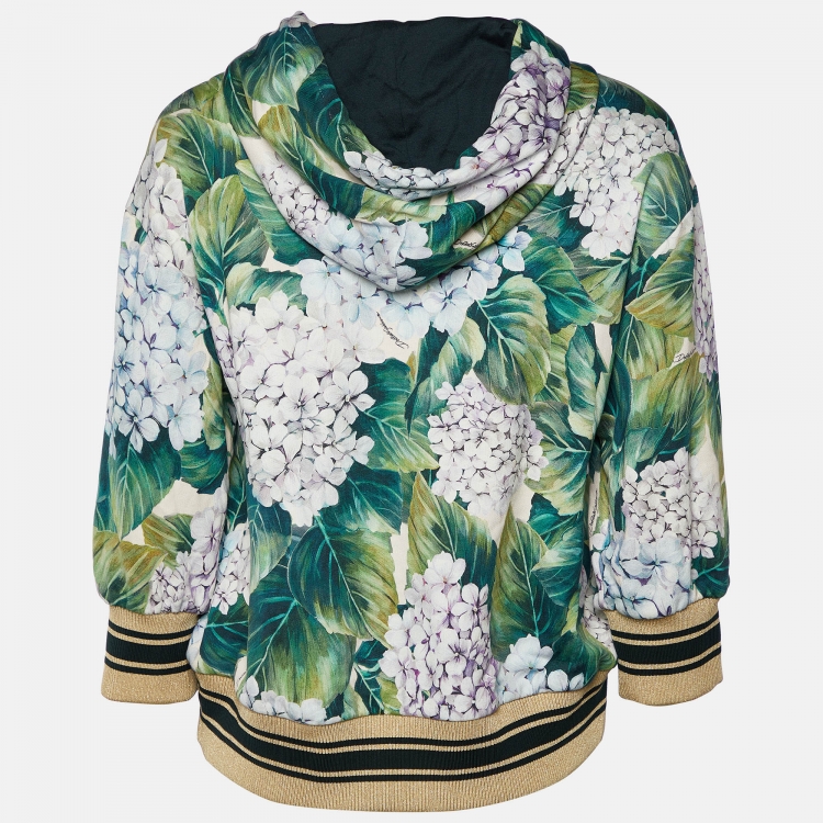 Pre Owned Dolce & Gabbana Green Hydrangea Printed Cotton Knit Hooded Sweatshirt M