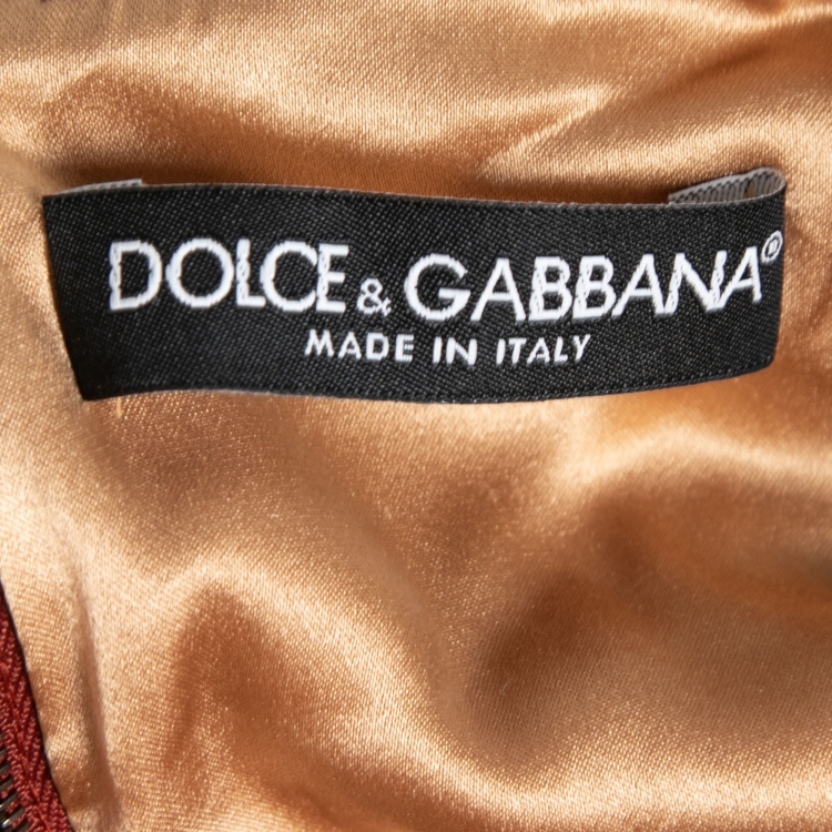 Pre Owned Dolce & Gabbana Red Floral Jacquard Shift Dress S   