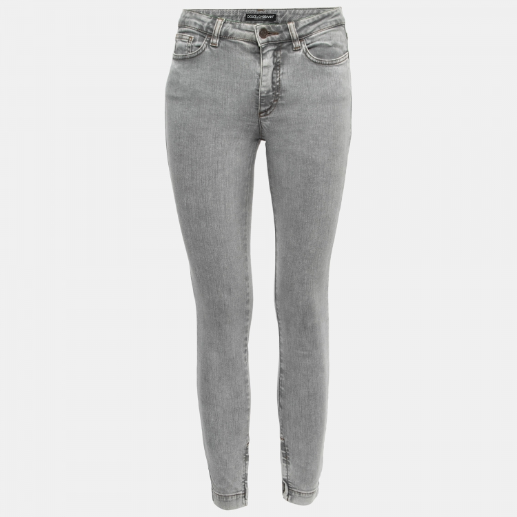 Pre Owned Dolce & Gabbana Grey Denim Zipped Hem Detail Audrey Jeans S Waist 26"
