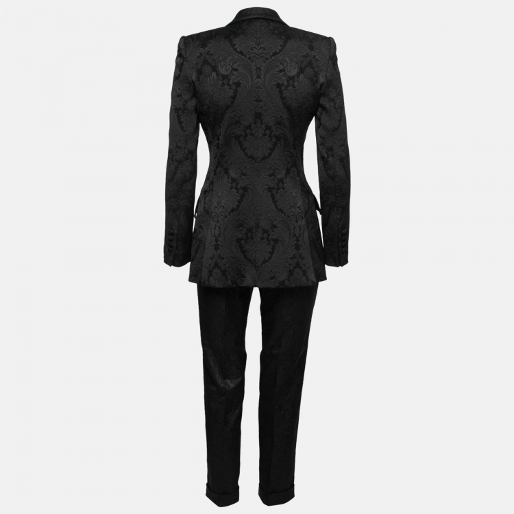 Pre Owned Dolce & Gabbana Black Floral Jacquard Single Breasted Blazer & Pant Suit S