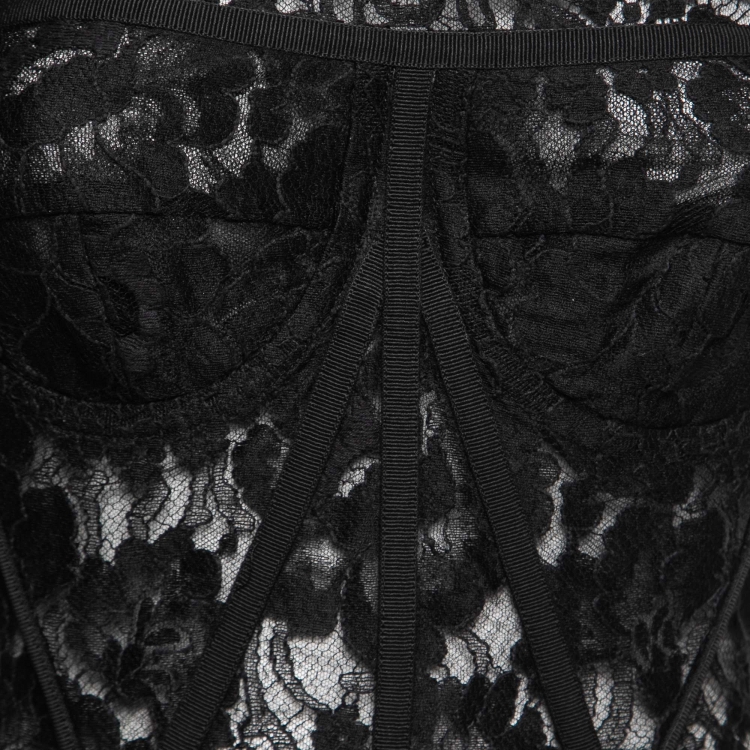 Pre Owned Dolce & Gabbana Black Floral Lace Bustier Cropped Corset Top S
