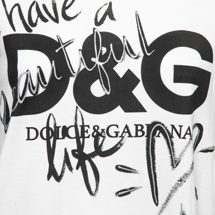 Pre Owned Dolce & Gabbana White Cotton Logo Print T-Shirt S