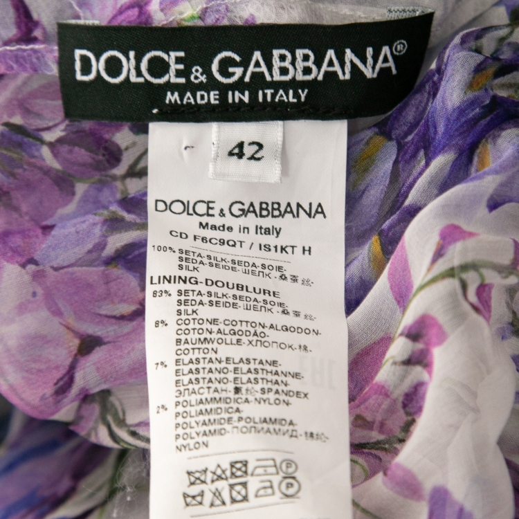 Pre Owned Dolce & Gabbana Purple Floral Printed Silk Ruffle Trimmed Dress M