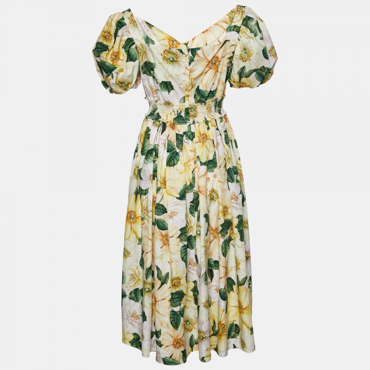 Pre Owned Dolce & Gabbana Multicolor Floral Printed Cotton Midi Dress M