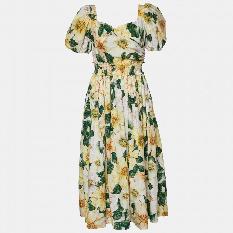 Pre Owned Dolce & Gabbana Multicolor Floral Printed Cotton Midi Dress M