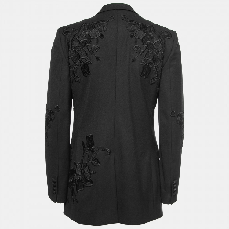 Pre Owned Dolce & Gabbana Black Wool Floral Embroidered Blazer S