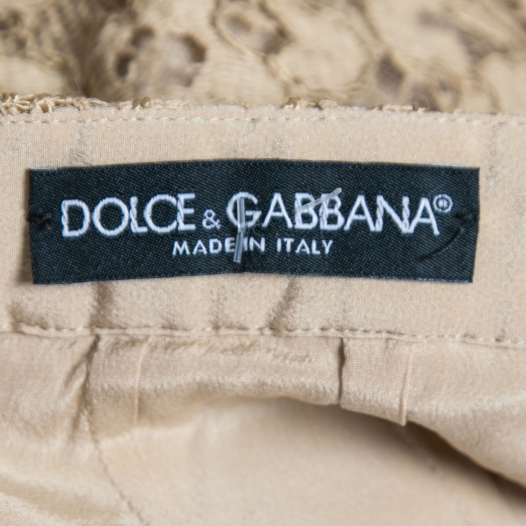 Pre Owned Dolce & Gabbana Beige Lace Pencil Skirt L