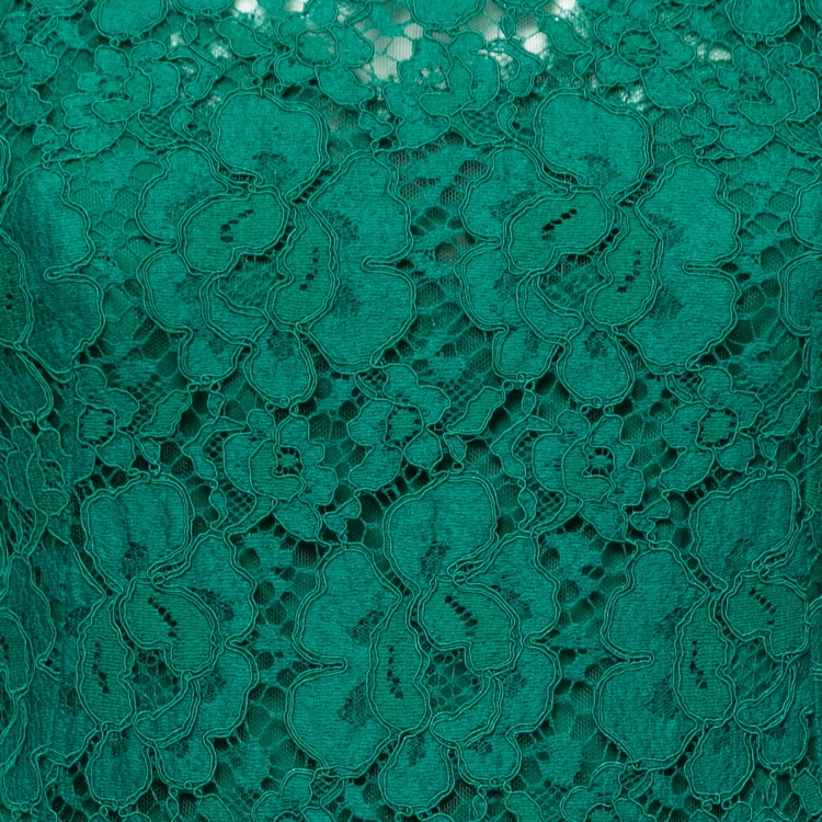 Pre Owned Dolce & Gabbana Green Lace Flutter Sleeve Midi Dress M