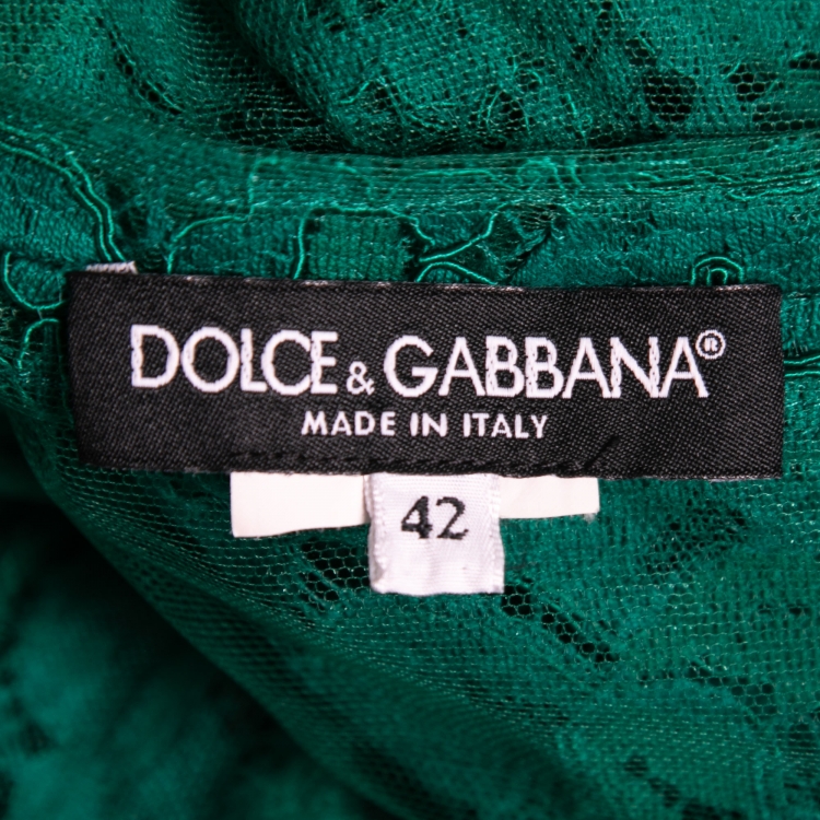 Pre Owned Dolce & Gabbana Green Lace Flutter Sleeve Midi Dress M