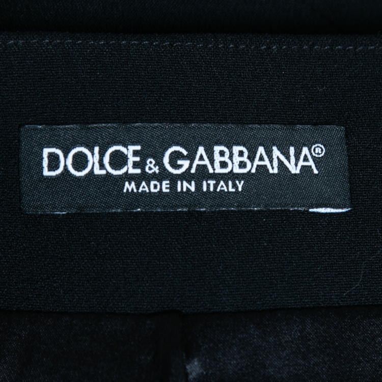 Pre Owned Dolce & Gabbana Black Crepe Rose Embroidered Midi Skirt L