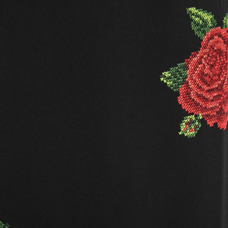 Pre Owned Dolce & Gabbana Black Crepe Rose Embroidered Midi Skirt L