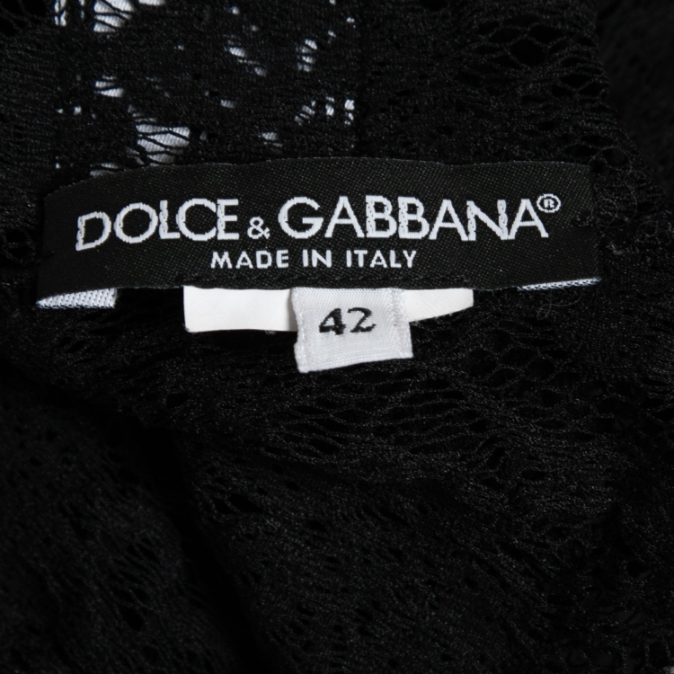 Pre Owned Dolce & Gabbana Black Lace Logo Band Detail Turtleneck Top M