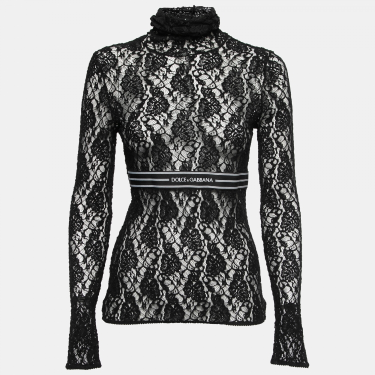 Dolce & Gabbana Black Lace Logo Band Detail Turtleneck Top M Dolce &  Gabbana | The Luxury Closet