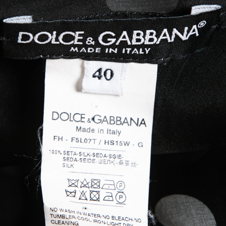 Pre Owned Dolce & Gabbana Black Polka Dot Printed Silk Tie Neck Blouse M