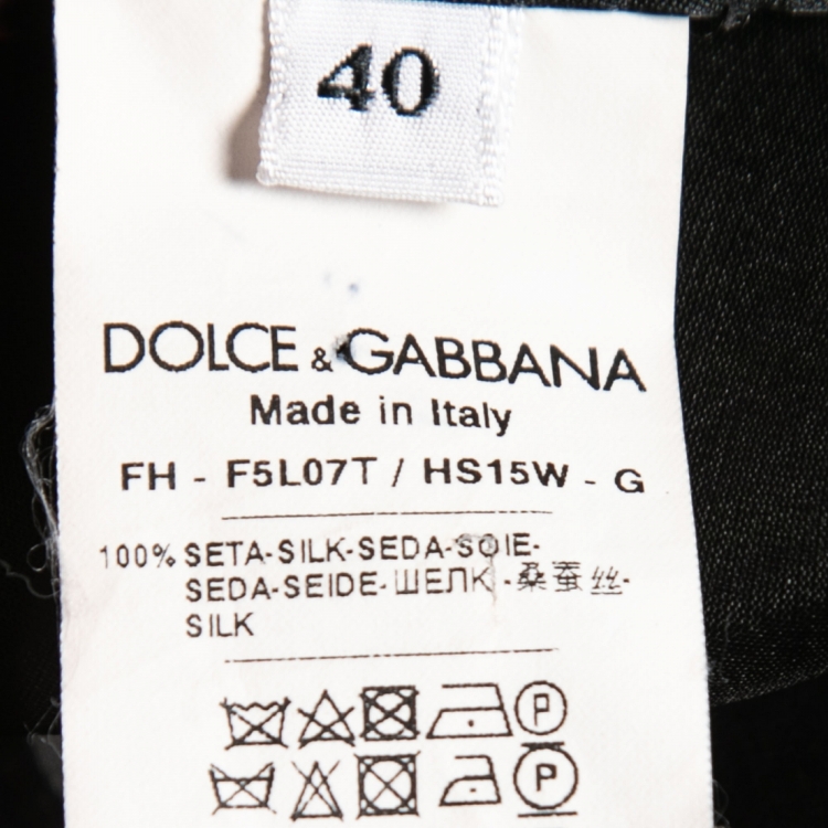 Pre Owned Dolce & Gabbana Black Polka Dot Printed Silk Tie Neck Blouse M