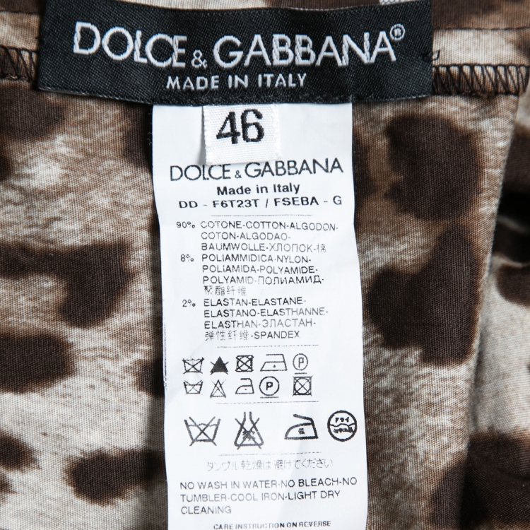 مملوكة مسبقًا Dolce & Gabbana Brown Leopard Print Lace Trim Midi Dress L