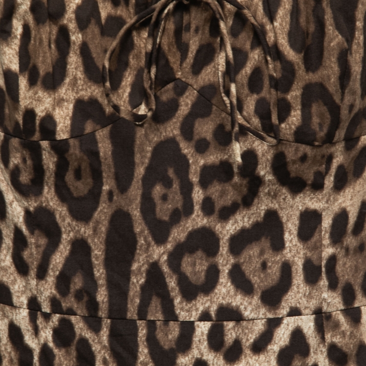 مملوكة مسبقًا Dolce & Gabbana Brown Leopard Print Lace Trim Midi Dress L