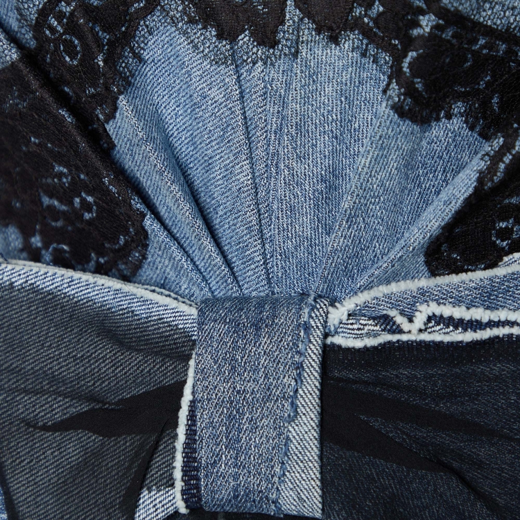 Pre Owned Dolce & Gabbana Blue Denim & Lace Trim Strapless Mini Dress M