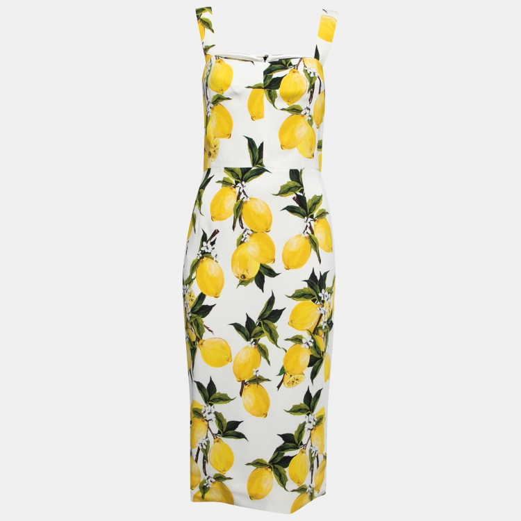 Pre Owned Dolce & Gabbana Yellow Lemon Print Sleeveless Sheath Dress S