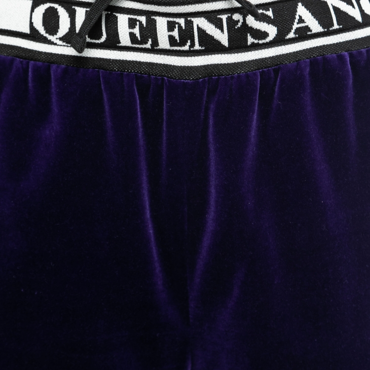 Pre Owned Dolce & Gabbana Purple Velvet Ribbed Detail Track Trousers M