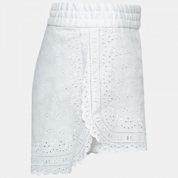 Pre Owned Dolce & Gabbana White Eyelet Linen Shorts M