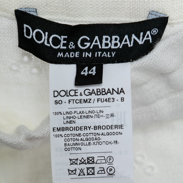 Pre Owned Dolce & Gabbana White Eyelet Linen Shorts M