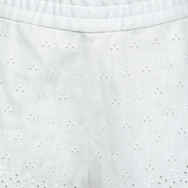 Pre Owned Dolce & Gabbana White Eyelet Linen Shorts M