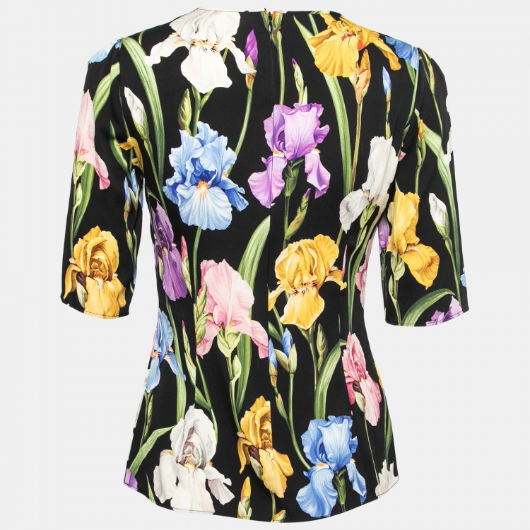 Pre Owned Dolce & Gabbana Black Floral Printed Silk Top M