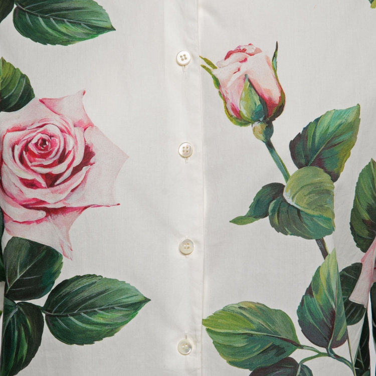 Pre Owned Dolce & Gabbana White Floral Printed Cotton Shirt S