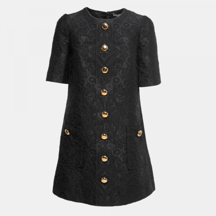 Pre Owned Dolce & Gabbana Black Floral Jacquard Shift Dress S
