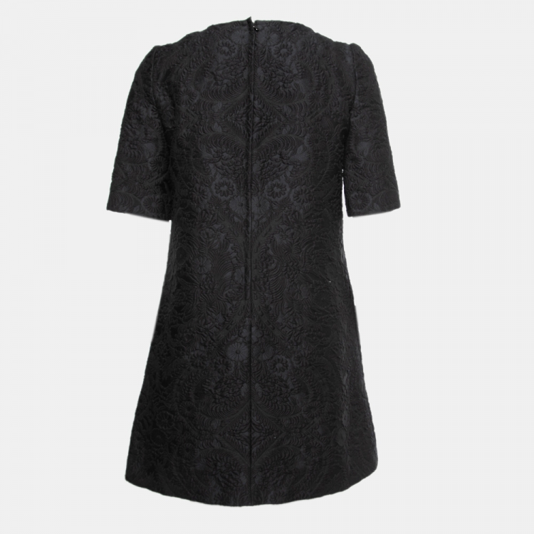 Pre Owned Dolce & Gabbana Black Floral Jacquard Shift Dress S