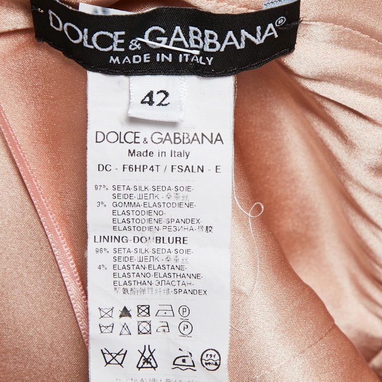 Pre Owned Dolce & Gabbana Pink Floral Printed Silk Ruched Midi Dress M