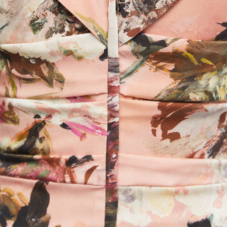 Pre Owned Dolce & Gabbana Pink Floral Printed Silk Ruched Midi Dress M