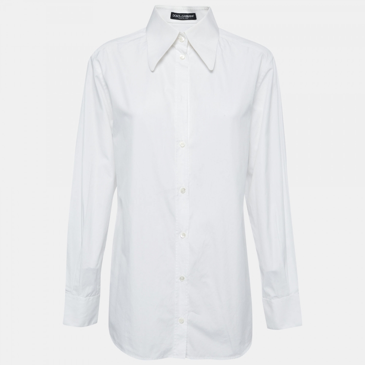 Pre Owned Dolce & Gabbana White Cotton Blend Button Front Shirt M