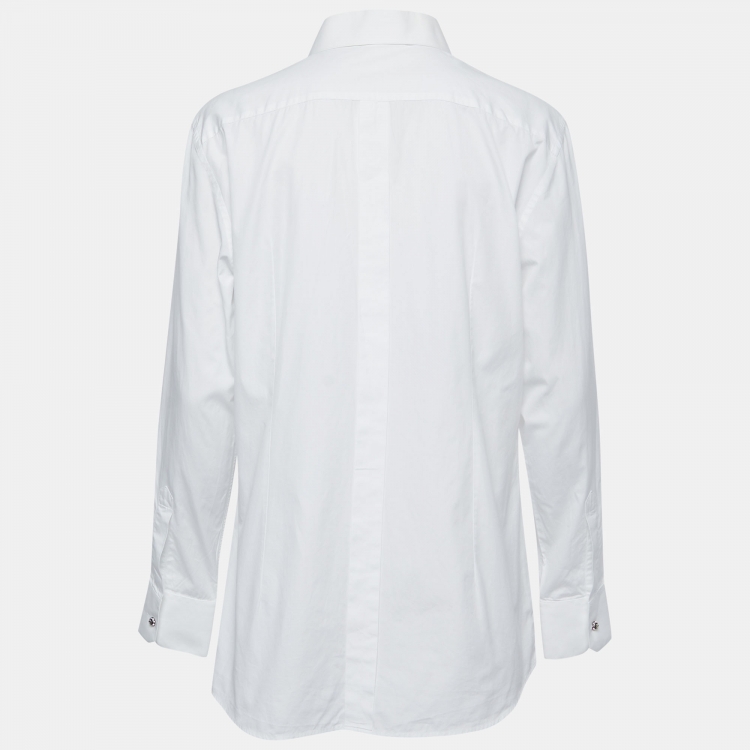 Pre Owned Dolce & Gabbana White Cotton Blend Button Front Shirt M