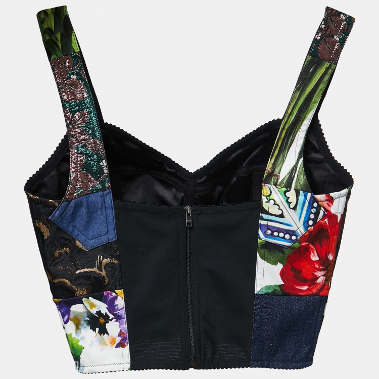 Pre Owned Dolce & Gabbana Multicolor Brocade Patchwork Bustier Top S