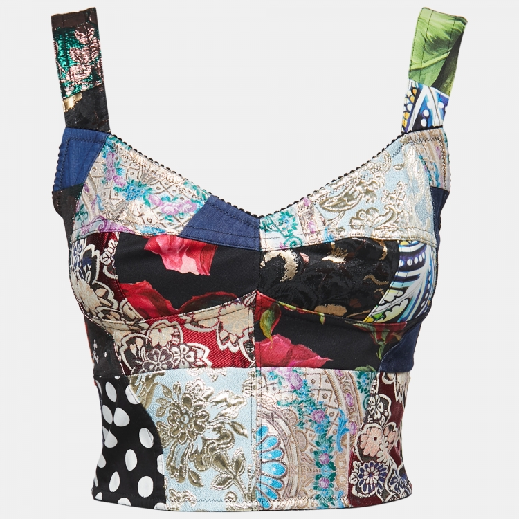 Pre Owned Dolce & Gabbana Multicolor Brocade Patchwork Bustier Top S
