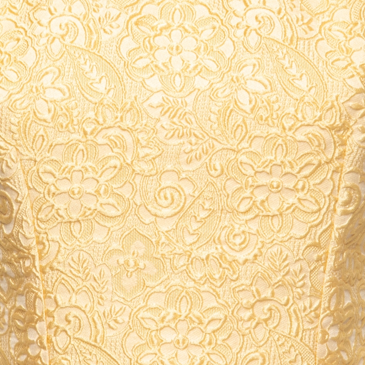Pre Owned Dolce & Gabbana Yellow Ochre Embossed Jacquard Blouse S