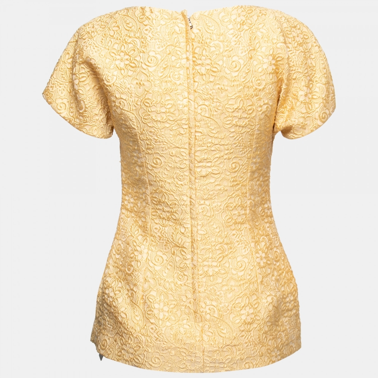 Pre Owned Dolce & Gabbana Yellow Ochre Embossed Jacquard Blouse S