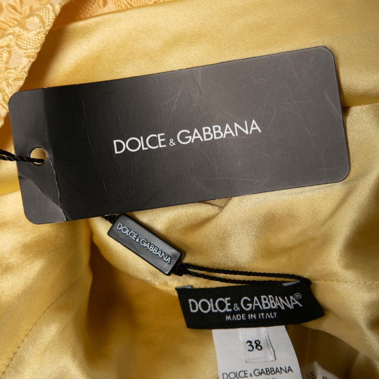 Pre Owned Dolce & Gabbana Yellow Ochre Embossed Jacquard Blouse S