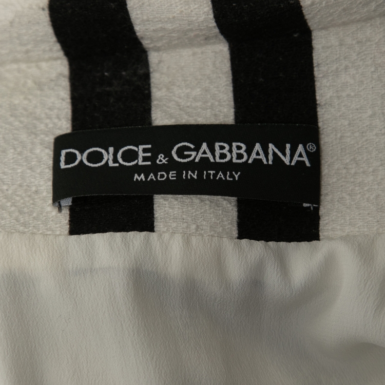 Pre Owned Dolce & Gabbana Black Striped Canvas Crystal Embellished Overcoat M