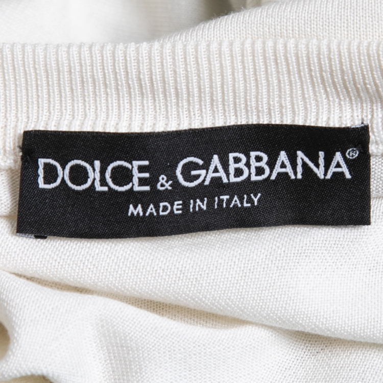 Pre Owned Dolce & Gabbana White Banana Leaf Print Silk & Knit Pullover M