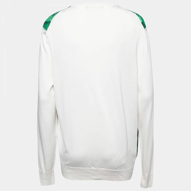 Pre Owned Dolce & Gabbana White Banana Leaf Print Silk & Knit Pullover M