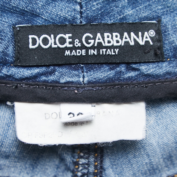 Pre Owned Dolce & Gabbana Blue Washed Denim Pocket Detail Jeans XS Waist 28"