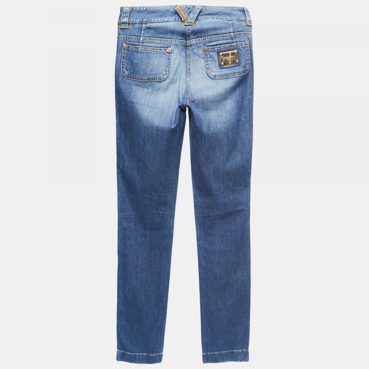 Pre Owned Dolce & Gabbana Blue Washed Denim Pocket Detail Jeans XS Waist 28"