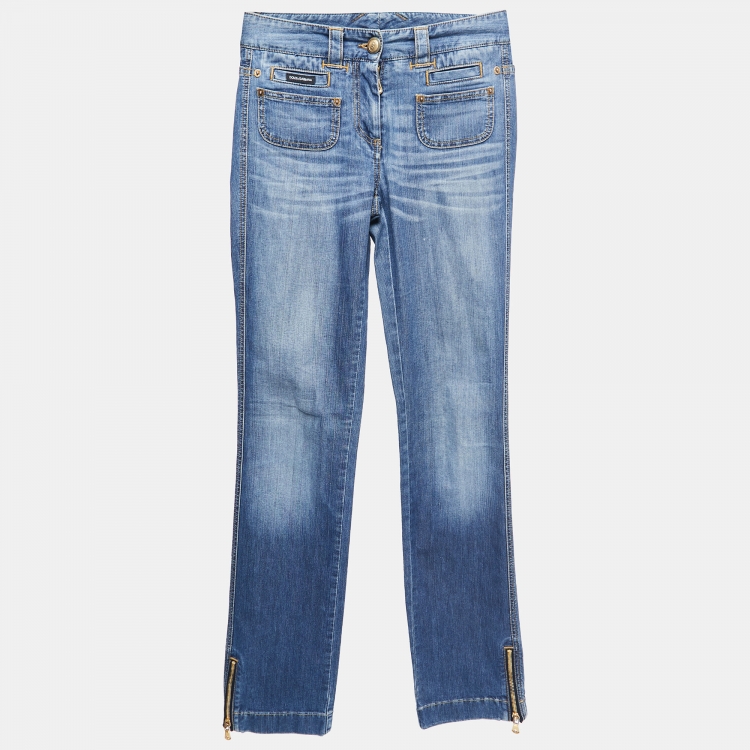 Pre Owned Dolce & Gabbana Blue Washed Denim Pocket Detail Jeans XS Waist 28"