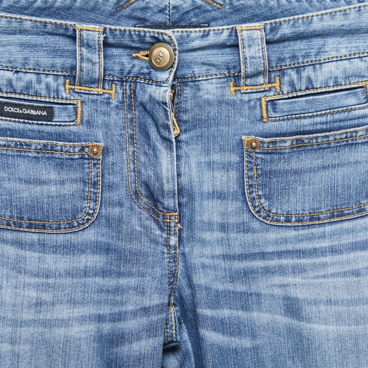 Pre Owned Dolce & Gabbana Blue Washed Denim Pocket Detail Jeans XS Waist 28"