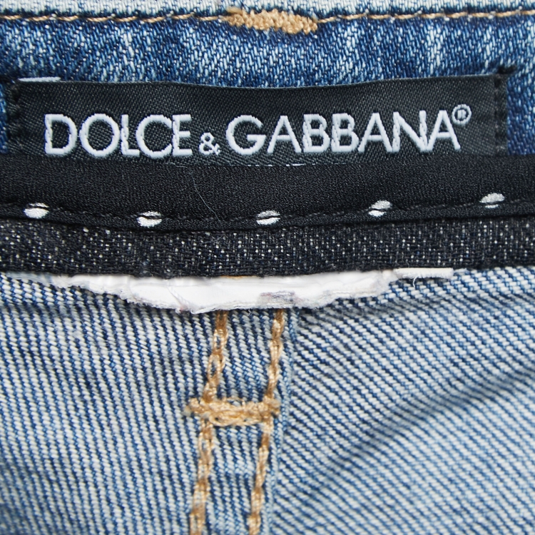 Pre Owned Dolce & Gabbana Blue Washed & Ripped Denim Jeans XS Waist 26"