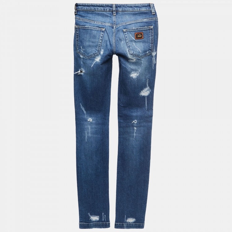 Pre Owned Dolce & Gabbana Blue Washed & Ripped Denim Jeans XS Waist 26"